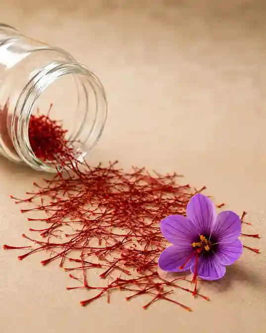 Premium Mongra saffron threads with saffron flower